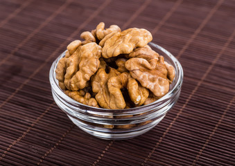 Nuts mix in a wooden plate