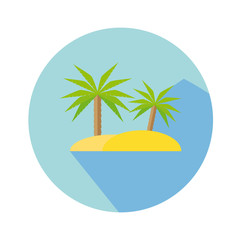 Flat Icon With Palm Tree And Island Long Shadow For Travel