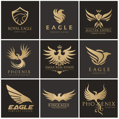 Bird and wing logo collection. Eagle logo and wing symbols,Bird logo set,Vector logo template