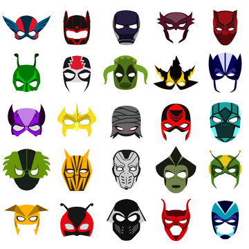 masks of superheroes flat icon set
