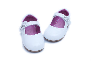 White female shoes. Kids footwear isolated on white background.