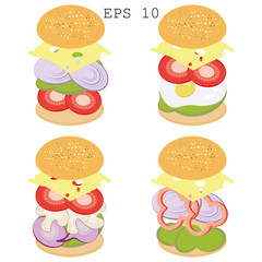 Fast food banner flat. Vegan burger banner. Vegan burger with ketchup and salad. Vector veggie burger.