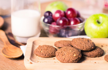 breakfast with cookie mixed fresh fruits for healthy eating and