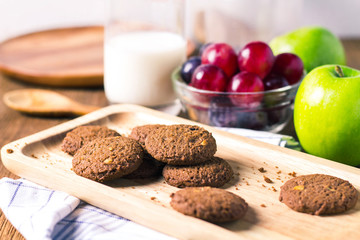 breakfast with cookie mixed fresh fruits for healthy eating and