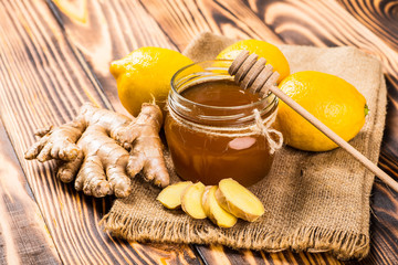 Honey with lemon and nuts.