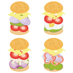 Fast food banner flat. Vegan burger banner. Vegan burger with ketchup and salad.