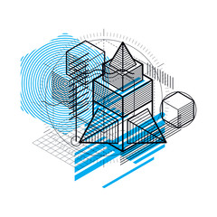 Isometric abstract background with lines and other different ele