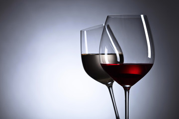 glasses with red and white wine,free space for your text