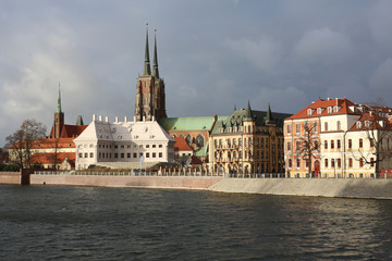 Naklejka premium Historic Tumski Island in Wroclaw, Poland