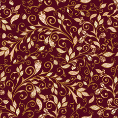 Vector abstract pattern with tree branches, items of Paisley, leaves and flowers.