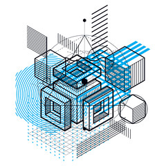 Isometric linear abstract vector background, lined abstraction.
