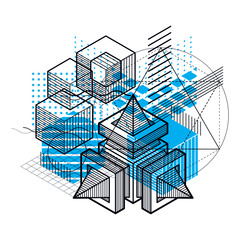 Isometric abstract background with lines and other different ele