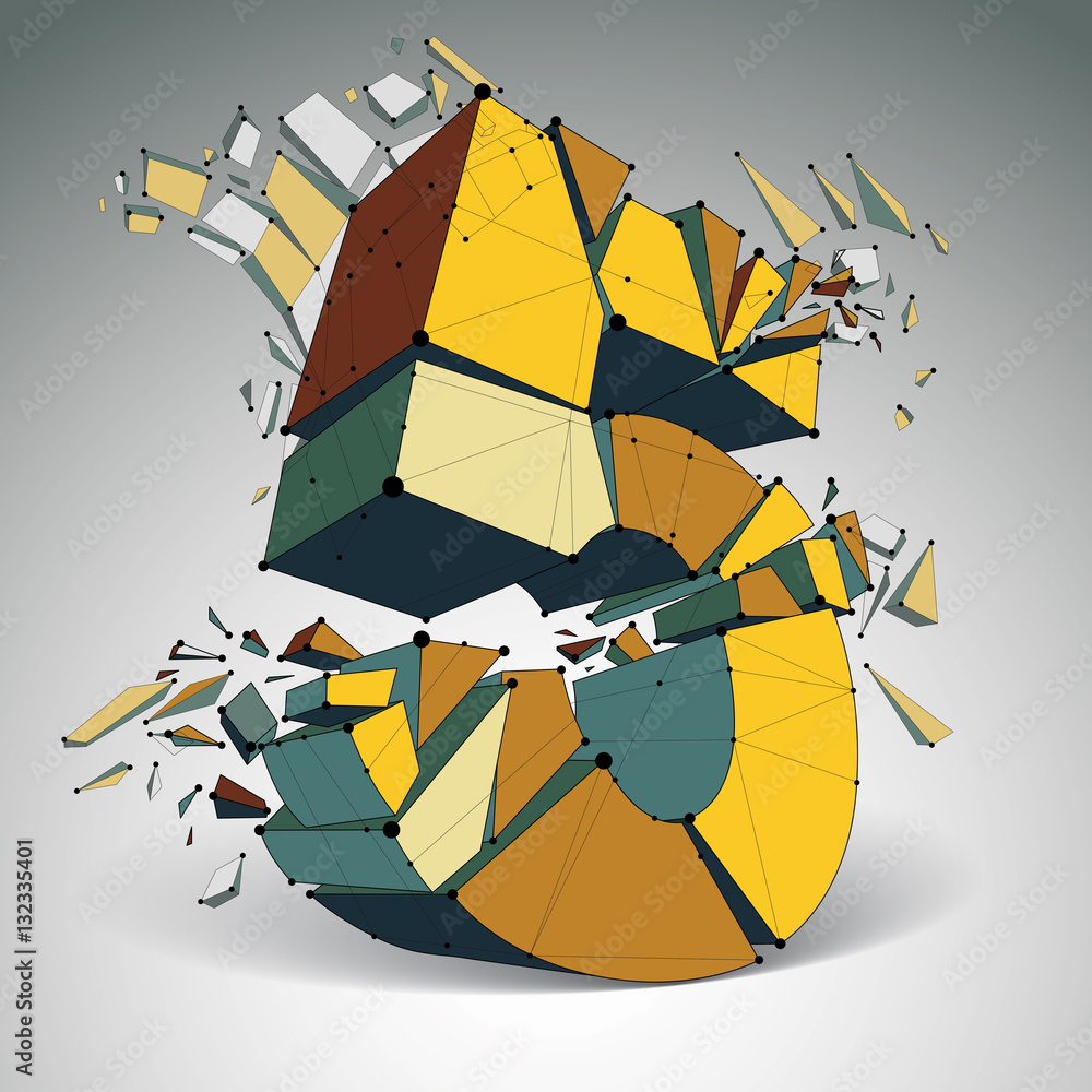 Aufkleber abstract vector low poly wrecked number 5 with black lines and d
