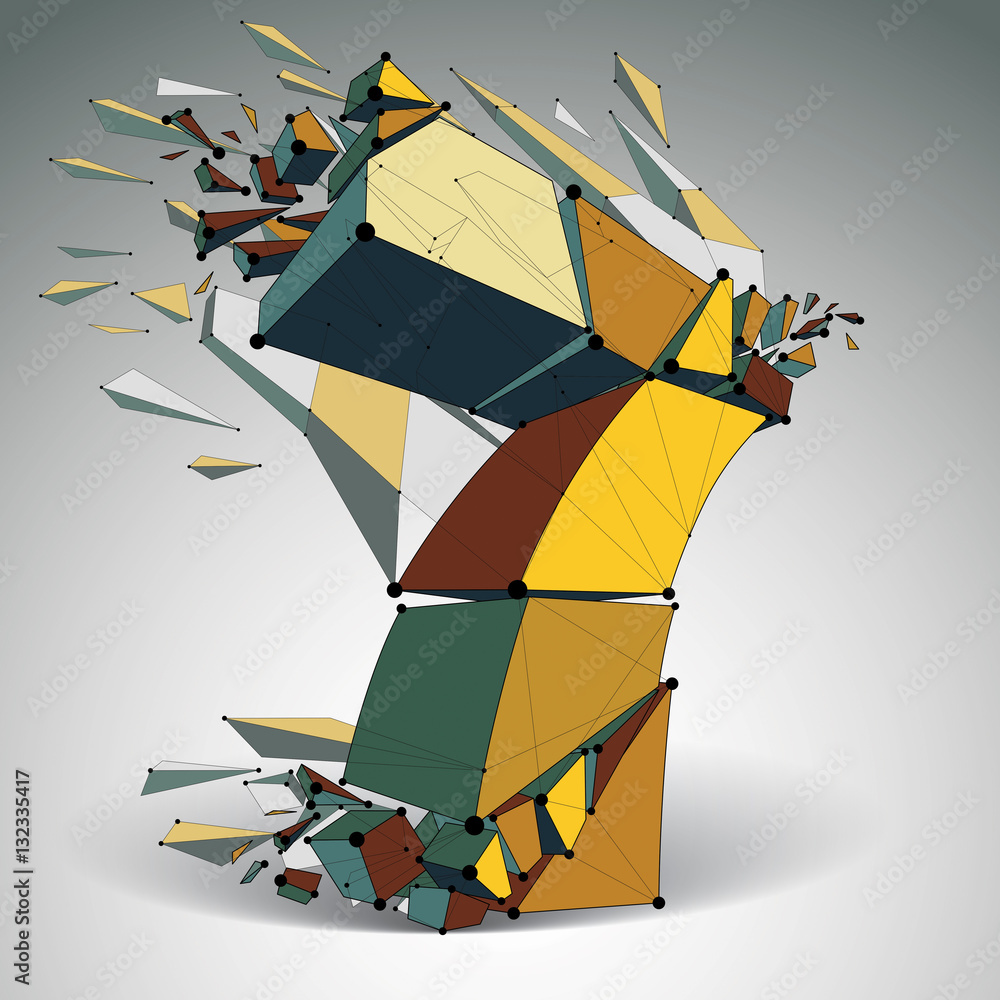 Poster 3d vector digital wireframe number 7 broken into different parti