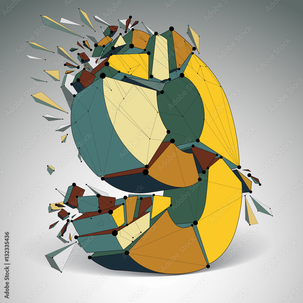 Aufkleber 3d vector low poly number 9 with black connected lines and dots,