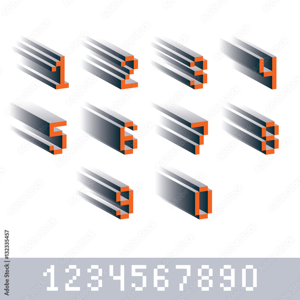 Poster vector digits, numerals created in 8 bit style. pixel art number