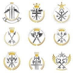 Fototapeta na wymiar Vintage Weapon Emblems set. Heraldic Coat of Arms decorative emb