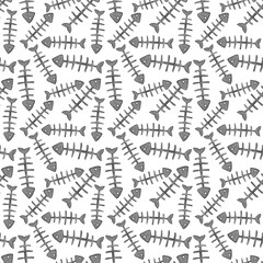 Fishbone. Watercolor seamless pattern