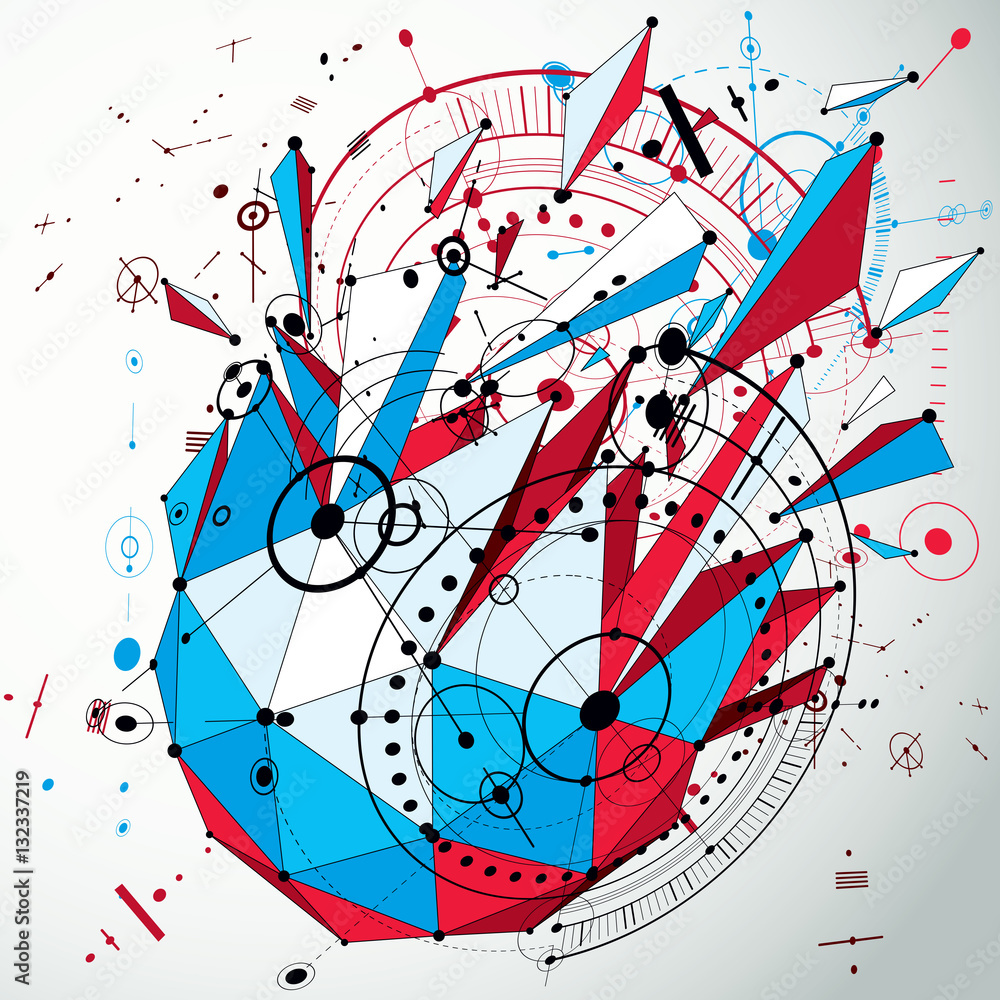 Poster technical drawing made using lines mesh and geometric circles. c