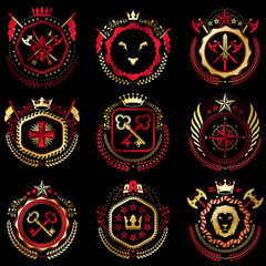 Set of vector vintage emblems created with decorative elements l