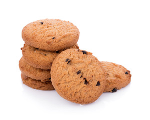 Chocolate chip cookie on white background