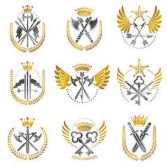 Fototapeta na wymiar Vintage Weapon Emblems set. Heraldic Coat of Arms, vintage vecto