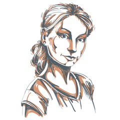Hand-drawn art portrait of white-skin romantic woman, face emoti