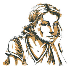 Graphic vector hand-drawn illustration of white skin sorrowful a