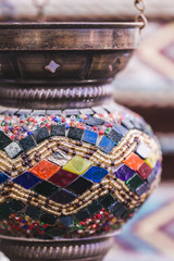 Beautiful traditional handmade turkish lamps in souvenir shop. M