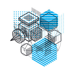 Isometric abstract background with lines and other different ele