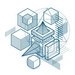 Isometric linear abstract vector background, lined abstraction.