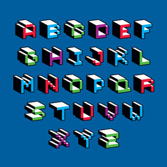 Vector font, typescript created in 8 bit style. Pixel art contem