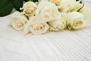 Obraz na płótnie Canvas roses on a knitted white background