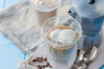 Summer iced coffee with milk and ice cream