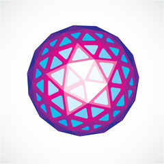 3d form, futuristic origami abstract modeling. Purple vector low