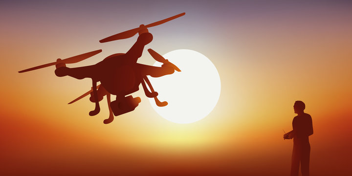 Drone - caméra - espion - Coucher de soleil