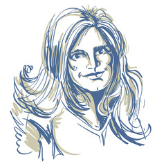 Hand-drawn vector illustration of beautiful romantic woman with