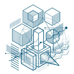 Abstract vector background with isometric lines and shapes. Cube