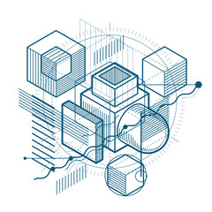 Abstract design with 3d linear mesh shapes and figures, vector i