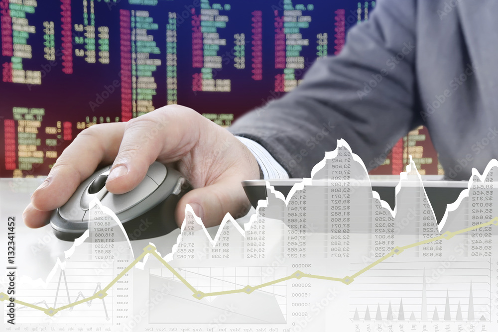 Leinwandbilder Man analyzing financial data and charts on computer 