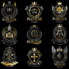 Heraldic Coat of Arms created with vintage vector elements, bird
