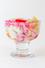 glass of gelatin with condensed milk for desert, one dose