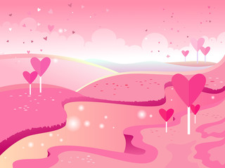 Landscape with hearts for Valentine's day.