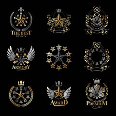 Stars emblems set. Heraldic Coat of Arms decorative logos isolat