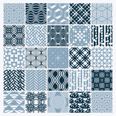 Graphic ornamental tiles collection, set of monochrome vector re
