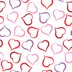 Different colour hearts pattern on white background. Illustration