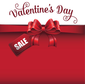 Valentine's Day sale tag background with big red bow. Template with copy space for Valentines Day discounts.  Royalty free EPS 10 vector stock illustration