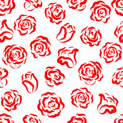 Seamless floral pattern. Red roses and buds on a white background. For design backgrounds, greeting cards for Valentines day, for design wrapping paper and textiles