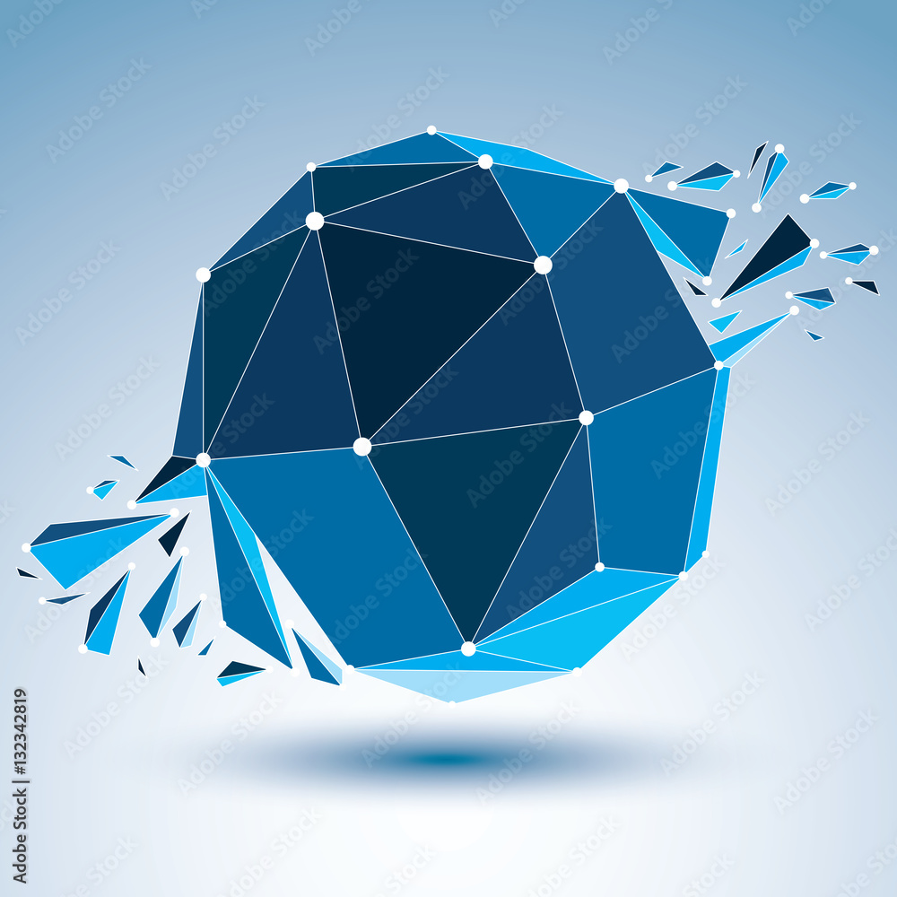 Aufkleber 3d vector low poly object with blue connected lines and dots, ge