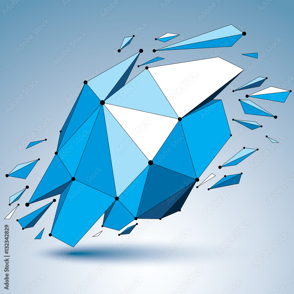 Aufkleber 3d vector low poly object with connected black and white lines a